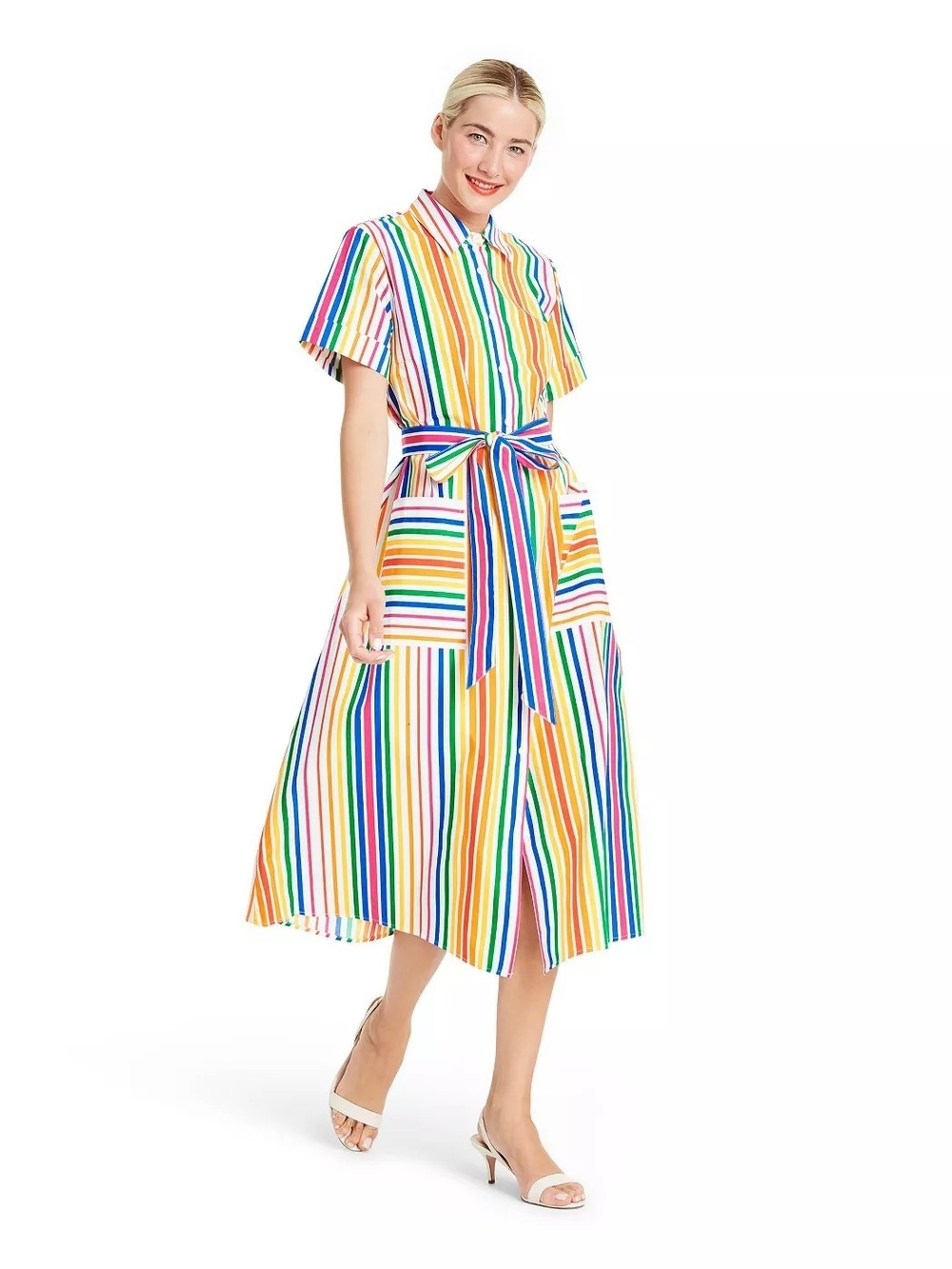 Christopher John Rogers, Multi-Stripe Shirt Dress with Tie Waist